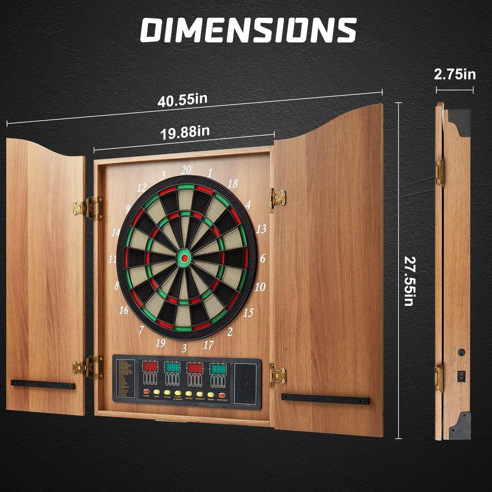 Juego de diana electrónica con pantalla LED y puntuación automática, incluye 12 dardos y 88 puntas suaves, puertas de armario de madera, perfecto para salas de juegos familiares