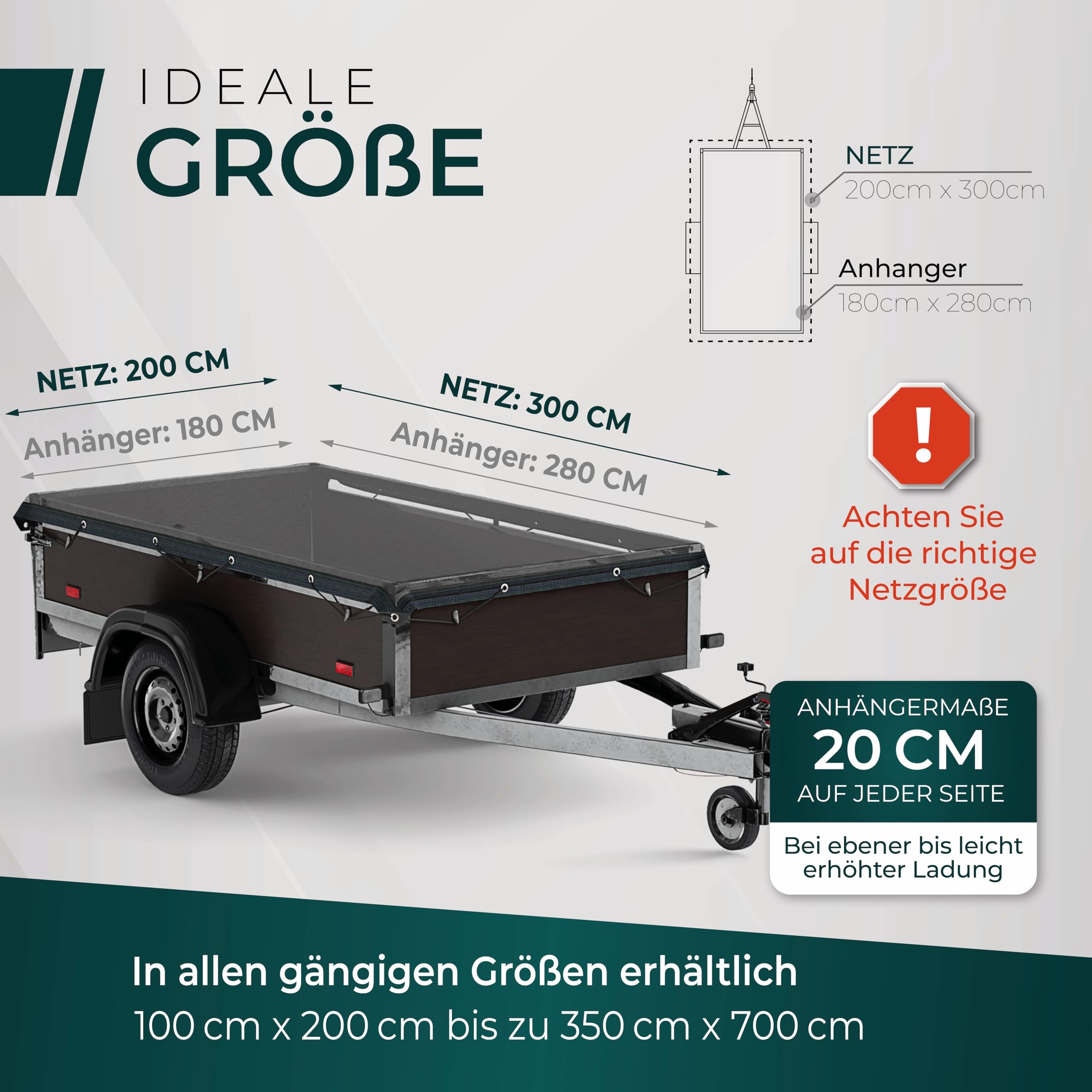CargoVA® Anhängernetz Feinmaschig 2x3m [DEKRA Geprüft] - Abdecknetz mit Gummiseil - Ladungssicherungsnetz für Anhänger - Laubnetz StVO-Konform