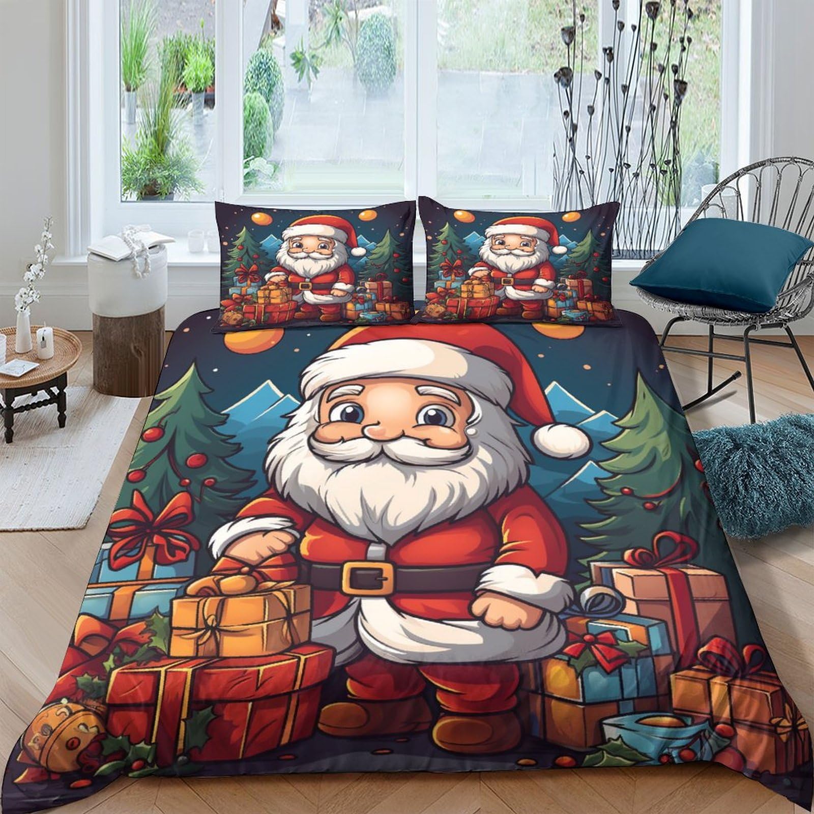 Cadeau de Noël parure de lit double housse de couette imprimée 3 pièces