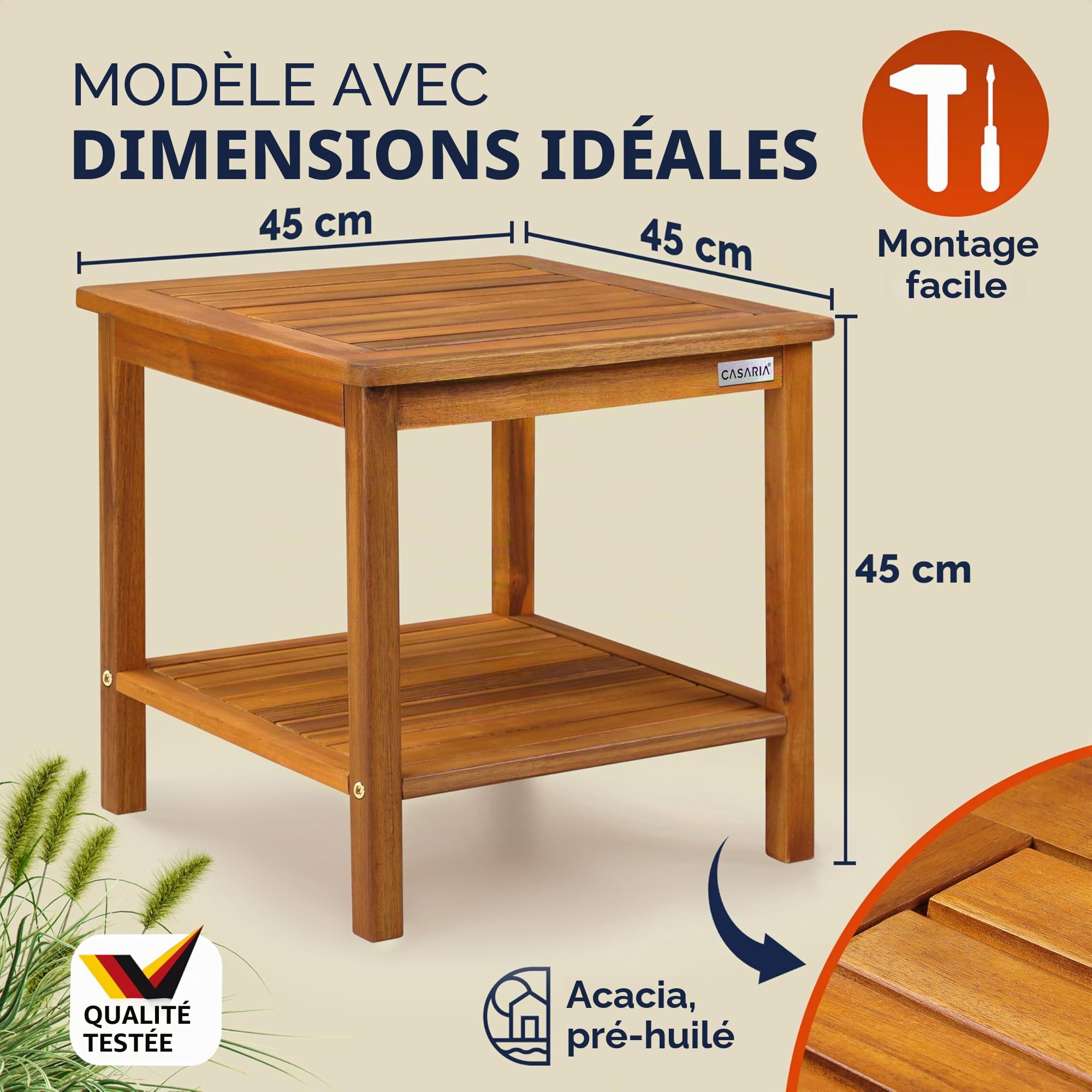 Casaria Table Basse de Jardin Washington en Bois d'acacia 45 x 45 cm Table d'appoint 2 Niveaux intérieur extérieur