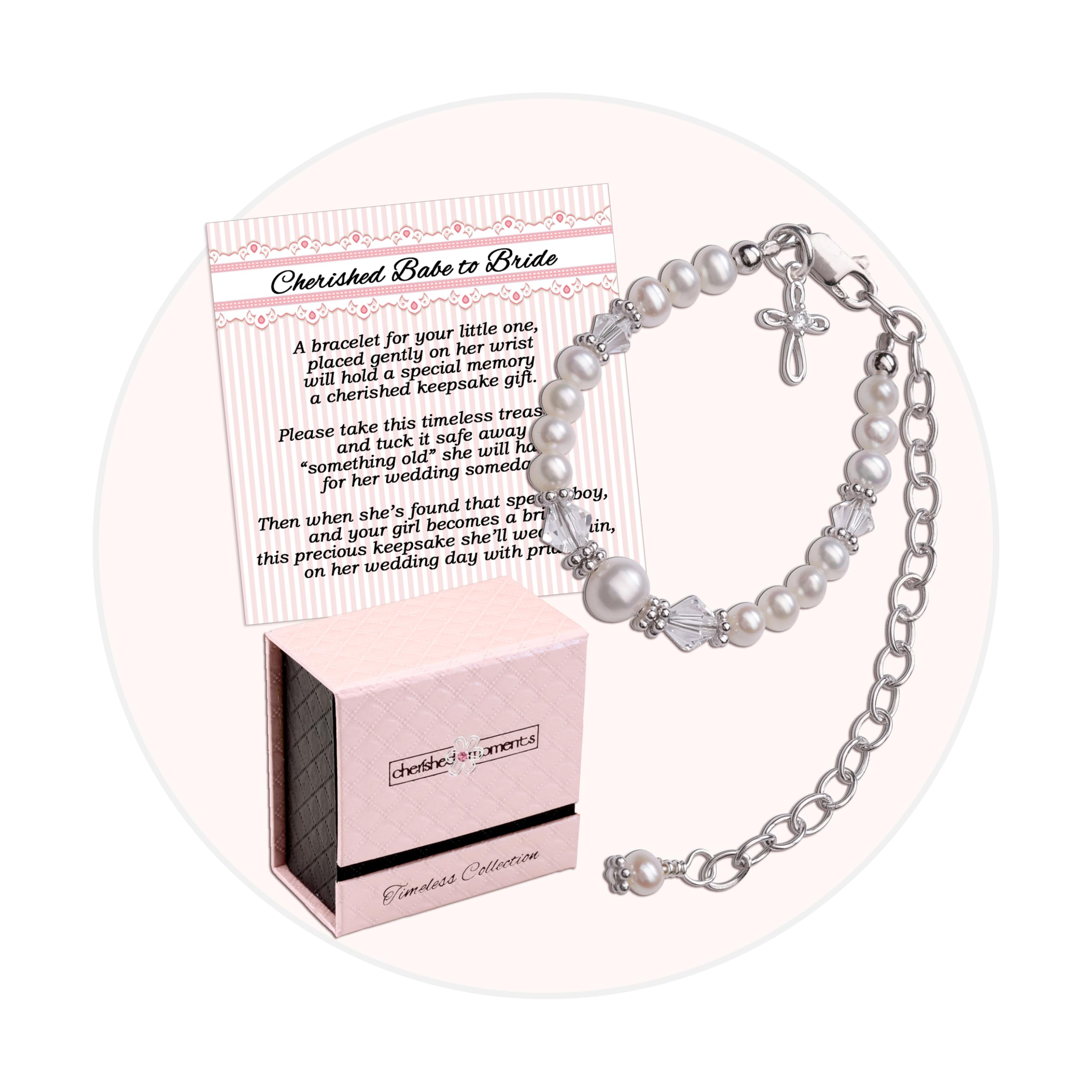 Cherished Moments Babe to Bride Keepsake Cross Bracelet Baptism Gift for Infant Newborn Baby Girl in Sterling Silver with Cultured Pearls