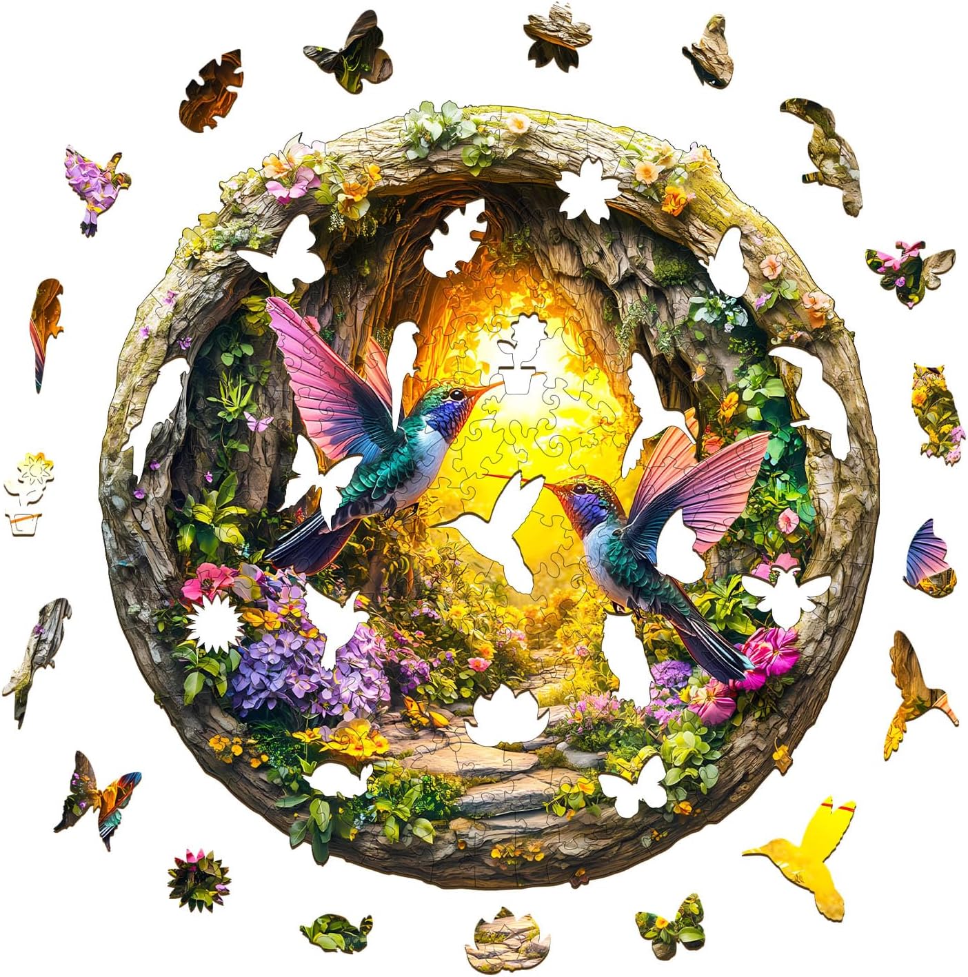 KAAYEE Wooden Puzzles for Adults, 3D Visual Effect Hummingbird in Cave Wooden Jigsaw Puzzle Unique Shape Wood Puzzle Adult, 3D Effect Flat Puzzle Birthday Family Games (M-11.4 * 11.3 in-200pcs)