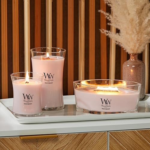 Vista 105 de WoodWick Hinoki Dahlia - Vela mediana en frasco, con forma de reloj de arena, cera de mezcla de soja prémium, mecha de madera Pluswick Innovation