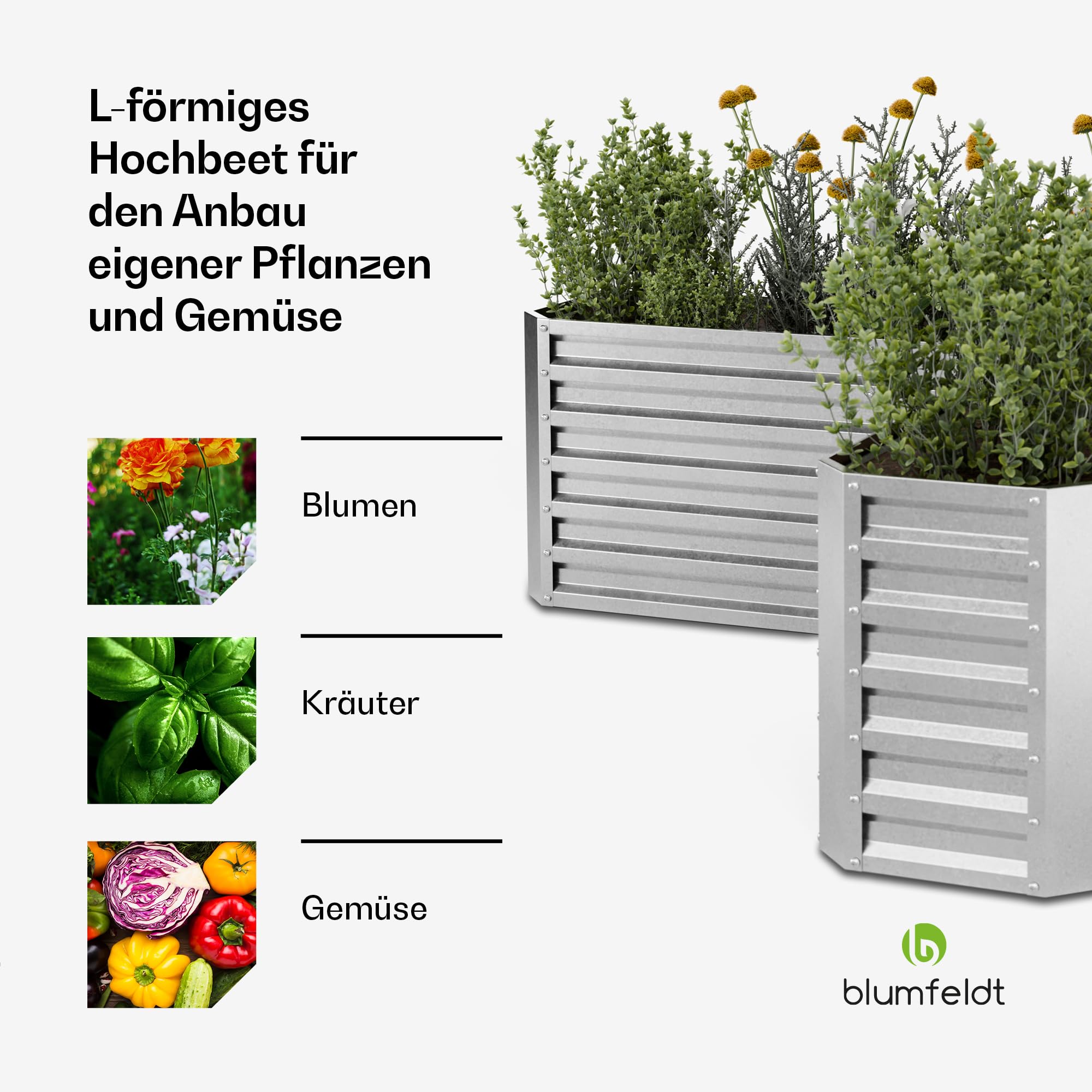 blumfeldt Hochbeet 160x160, L-förmiges Gartenhochbeet 742 L Aus Wetterfestem Galvanostahl, Ergonomisch & Rostbeständig Mit Offenem Boden Für Optimale Drainage & Einfache Montage
