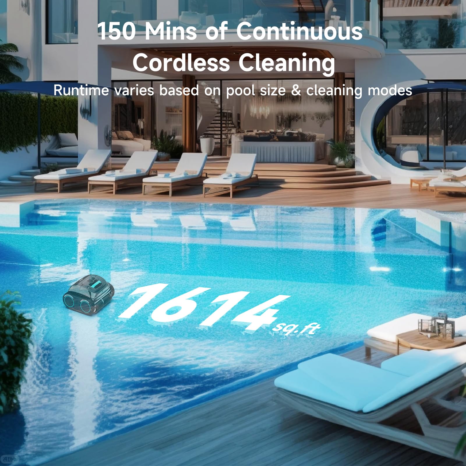 (2026 Upgrade) WYBOT C1 Pool Vacuum Robot for Above Ground & Inground Pool, 150mins Cordless Pool Cleaner, 4-in-1 Wall/Waterline/Platform Cleaning up to 1,614 sq.ft, Smart Navigation, App Control — view 7