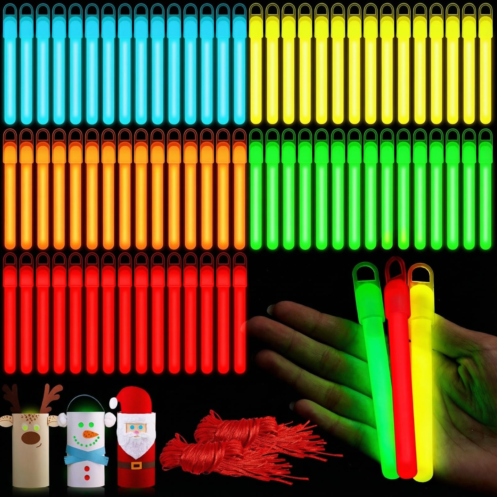 Lewtemi 100 Pack 4" or 6" Bright Glow Sticks Bulk, Glow in the Dark Party Supplies Birthday and Holidays (4 Inch,Colorful)