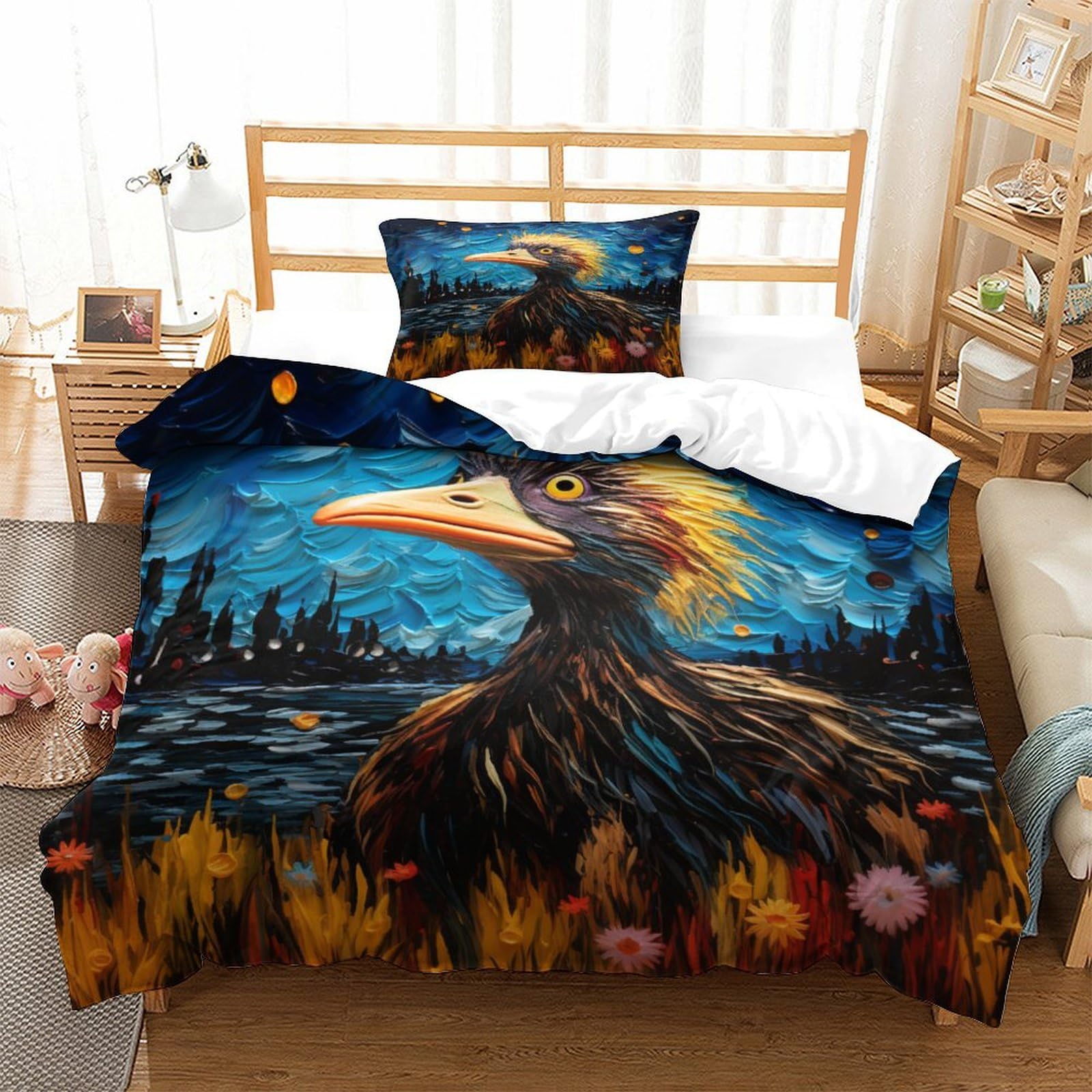 P1S9U7W5Y Starry Artistic Bird 3D Printed Duvet Cover Set 3pcs Microfiber Bird Bedding Set Single