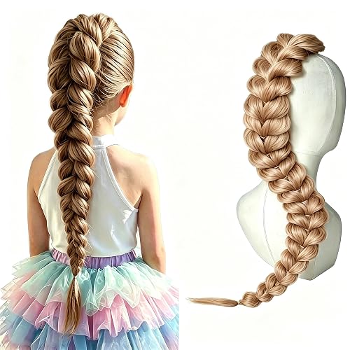 Ponytail Blonde Braids Ponytail Hair Pre Braiding Hair with Tie 24inch | Synthetic Golden Hair Extensions for Halloween Costume Cosplay