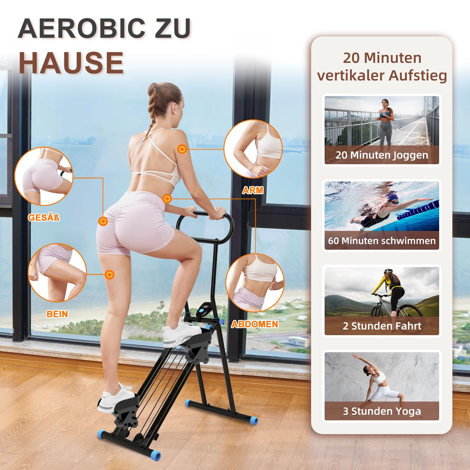 HXD-ERGO Stair Stepper für Zuhause, Folding Kompakt Stairmaster, Verstellbare Griffe Treppensteiger Fitnessgerät, Home Gym Ganzkörpertraining, Po Formen