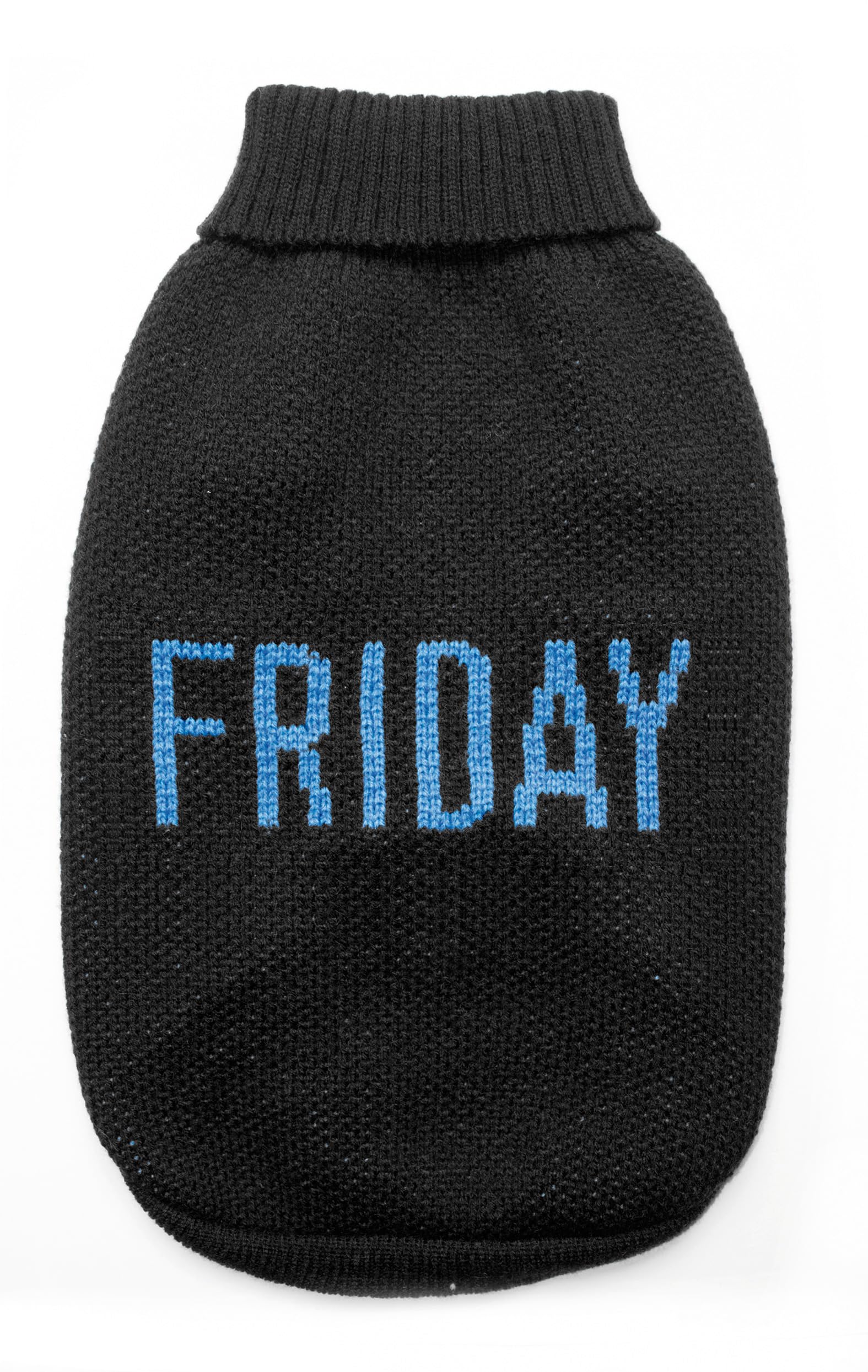 Record - Dog Sweater Everyday Soft High Neck Sweater with Elasticated Waistband, Embroidered 'Friday' | Black, M - Back Length 40 cm