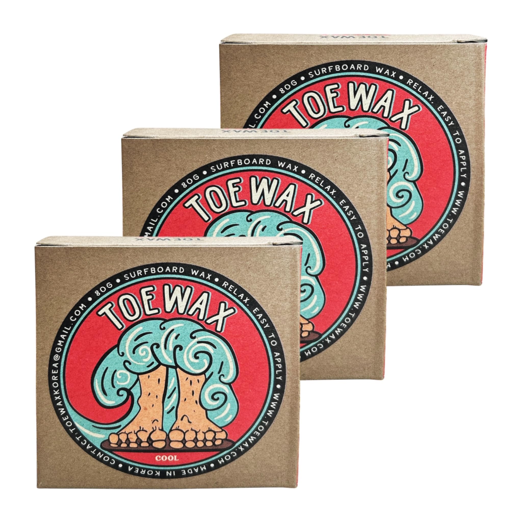 TOEWAX Surf Wax - Cool (69°F/20°C Below) Pack of 3 | Surfboard Surfing Accessories Surfing Wax