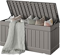 Vista 22 de Devoko Caja grande de almacenamiento de 97 galones para terraza, resina impermeable, para exteriores y patio, banco con cerradura para herramientas