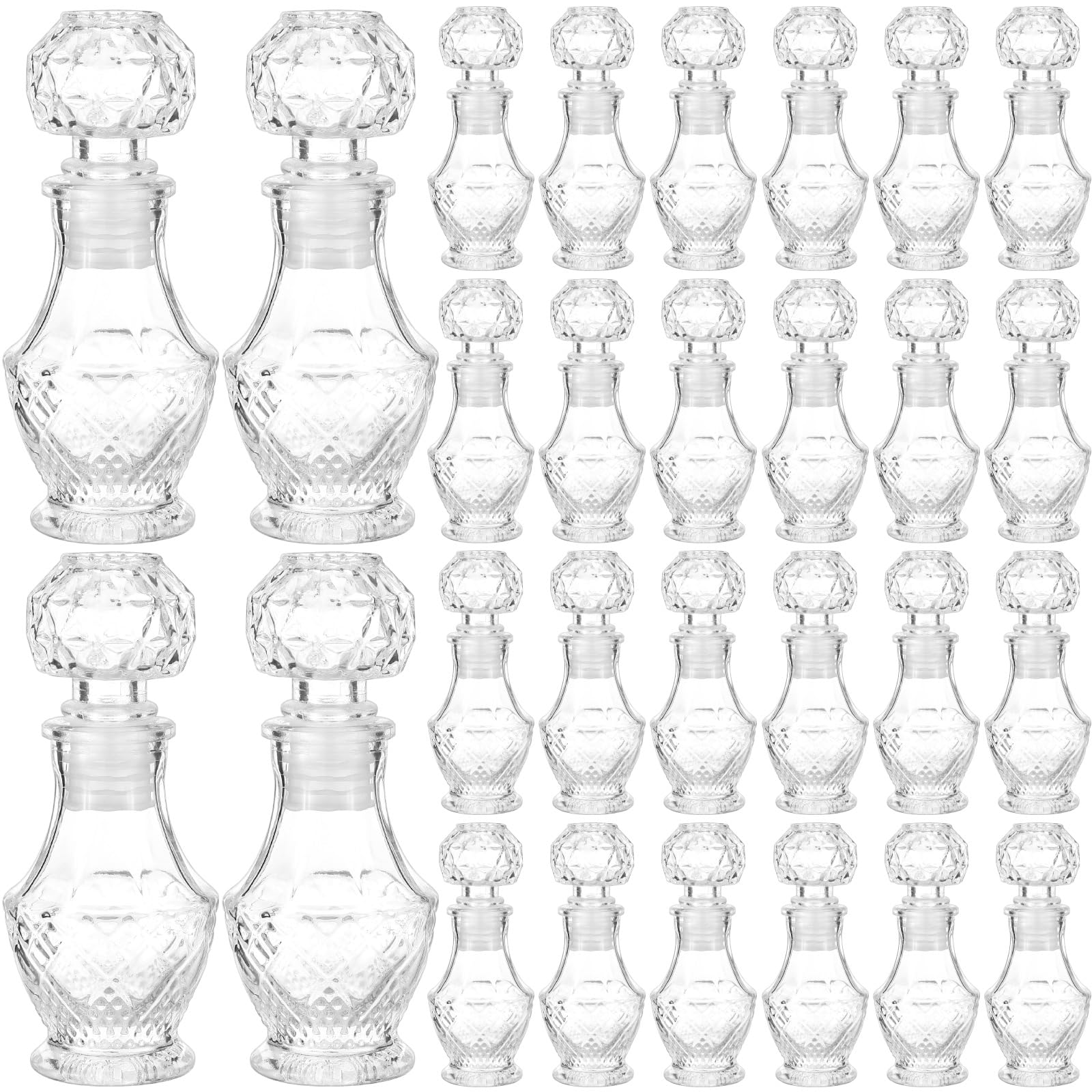 Chuangdi 24 Pcs Mini Glass Wine Bottles 1.7oz Glass Tequila Bottles with Stopper Decorative Tequila Bottle for Patron Whiskey Homemade Vanilla Extract Wedding Baby Shower Party Favors(Diamond Style)