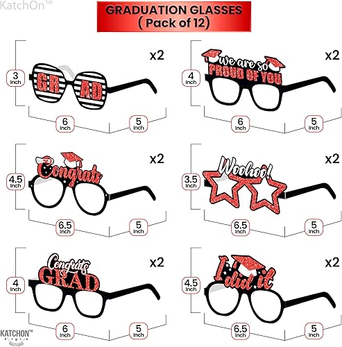 Miniatura 4 de KatchOn, Gafas de graduación rojas 2023, purpurina, paquete de 12  Accesorios para cabina de fotos de graduación 2023, decoraciones de graduación