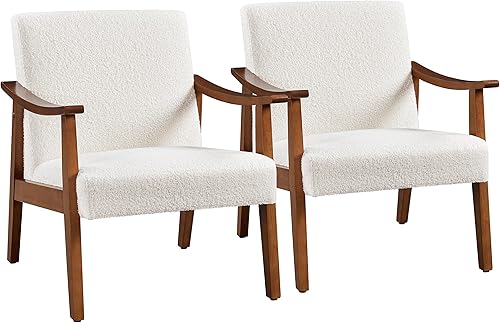 Yaheetech Silla decorativa de tela, sillón moderno de mediados de siglo con patas de madera maciza, silla de lectura con respaldo alto para sala de