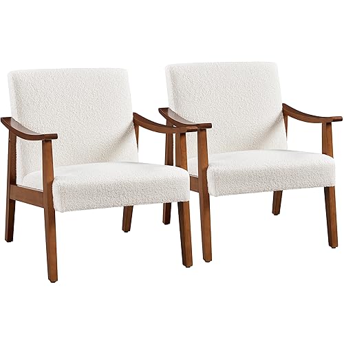 Fabric Accent Chair, Mid-Century Modern Armchair with Solid Wood Legs,
