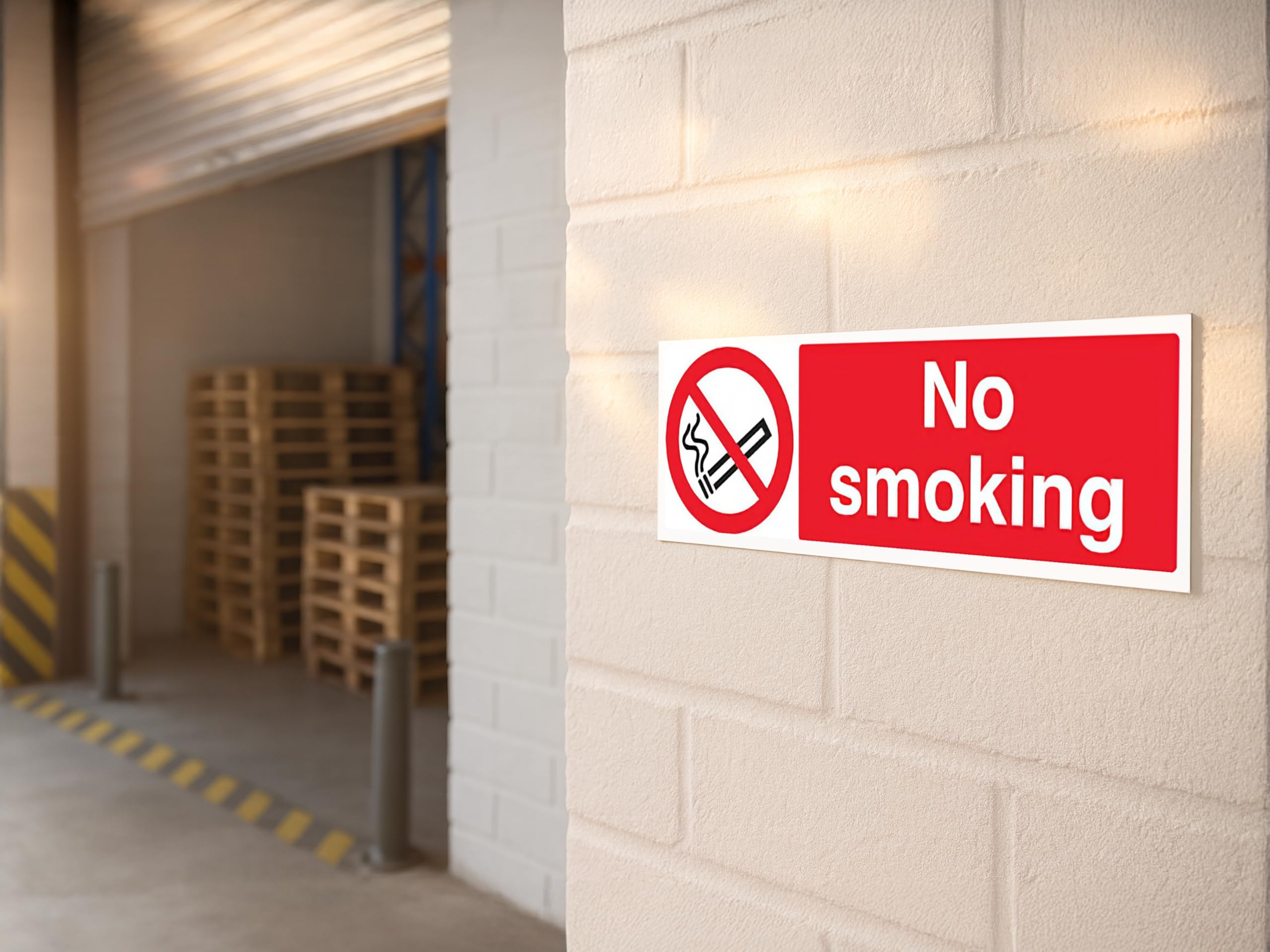 The Workplace Depot No Smoking Prohibition Sign – 150(H) x450(W) mm, 1 mm PVC/Self-Adhesive Vinyl, High-Contrast Indoor/Outdoor Sign for Offices & Warehouses (PVC (Rigid) Pack of 10)