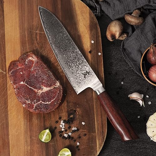 Miniatura 5 de SAMCOOK Cuchillo de chef de Damasco  Cuchillo Gyuto profesional afilado de 8 pulgadas  Cuchillo japonés VG-10 de acero inoxidable de alto carbono