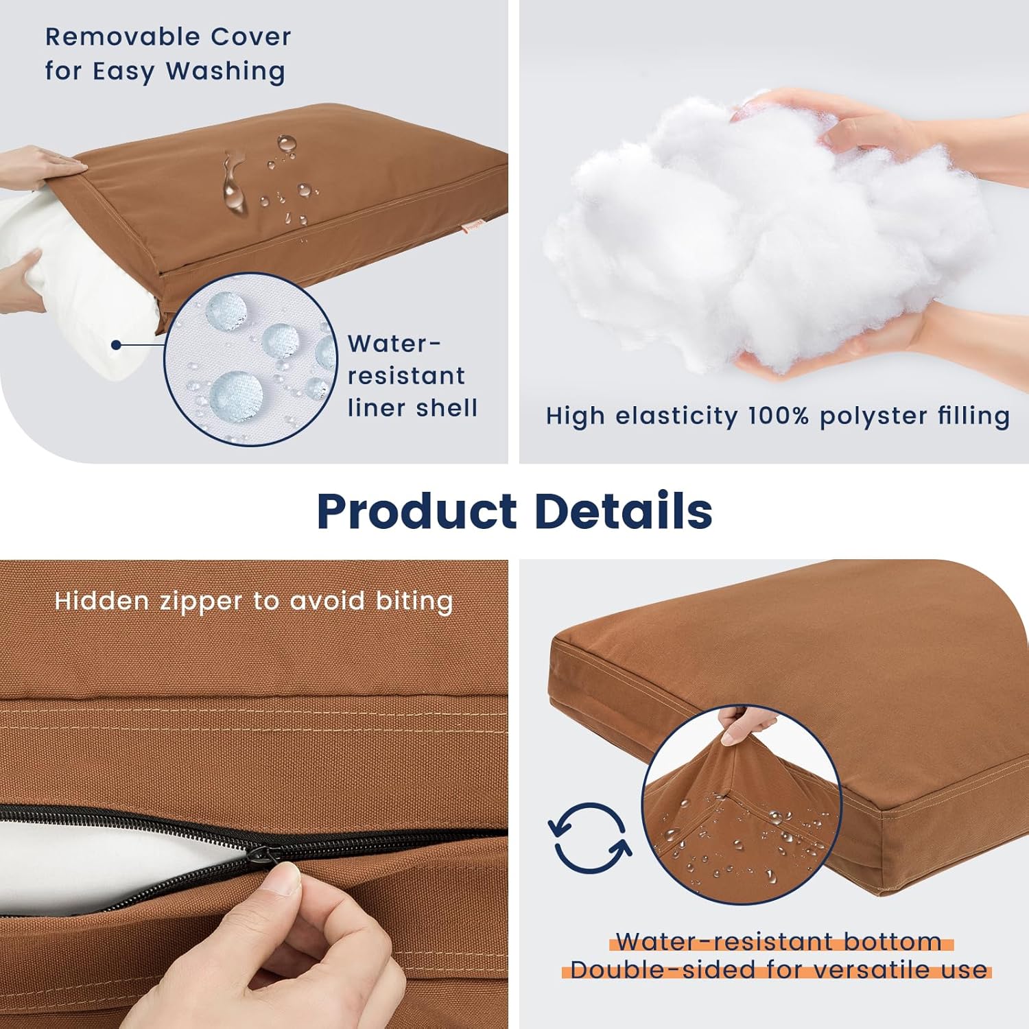 review Miguel Canvas Dog Bed Durable Waterproof with Washable Removable Cover, 14 Ounce Canvas Wipeable Easy to Clean Indoor Outdoor Dog Pillow for Medium Large Dogs, All Weather Pet Pad, Caramel 102 CM