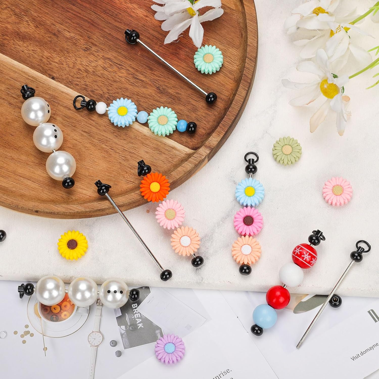 PEUTIER 50pcs Blank Beadable Keychain Bars, Metal DIY Bead Keychain Bar Charms Eady Detachable Key Chain Making Accessories for Craft Project Pendant