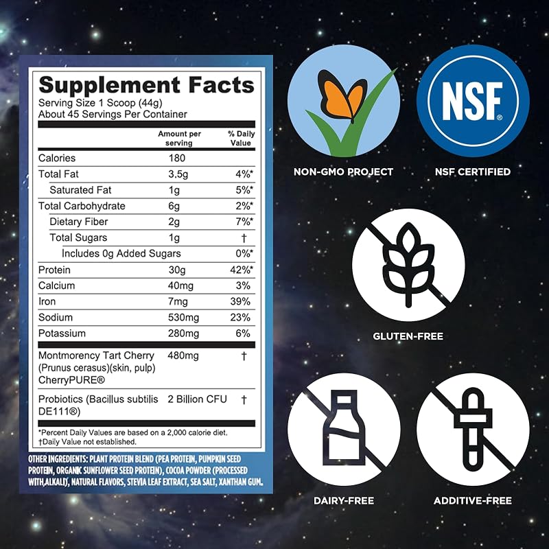 Vega Protein + Recovery, Chocolate – 30g Vegan Protein, Dairy & Gluten Free, Probiotics, NSF Certified, 4.4 lbs (45 Servings) image 4