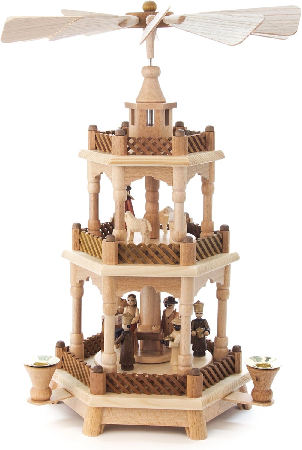 Authentic German Erzgebirge Handcraft 3-Tier Pyramid Nativity Scene Natural Wood - 42cm /16.5 inch - Dregeno Seiffen