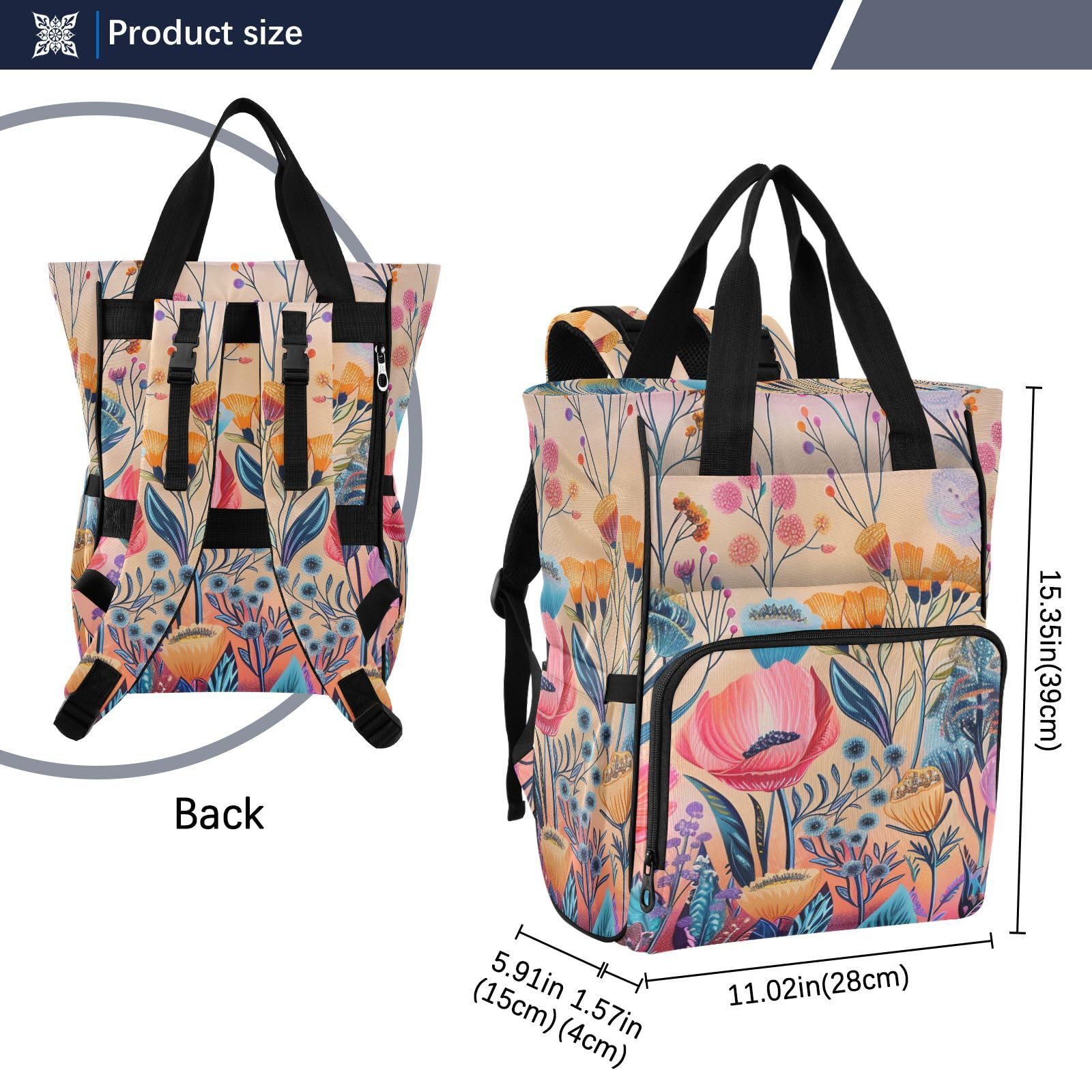 Torby podróżne na pieluchy boho kwiaty krzew