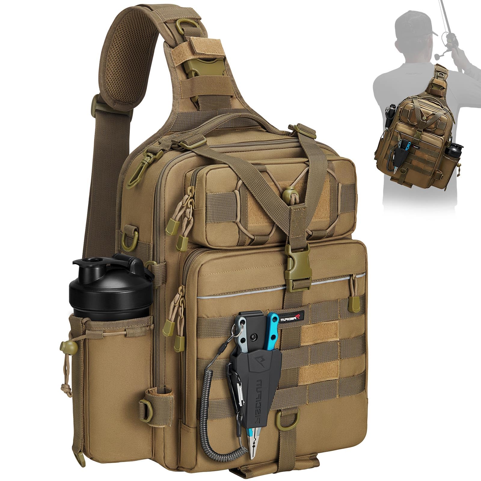 Piscifun Fishing Backpack with Rod Holder, Lightweight Sling Bag Storge Gear and Equipment
