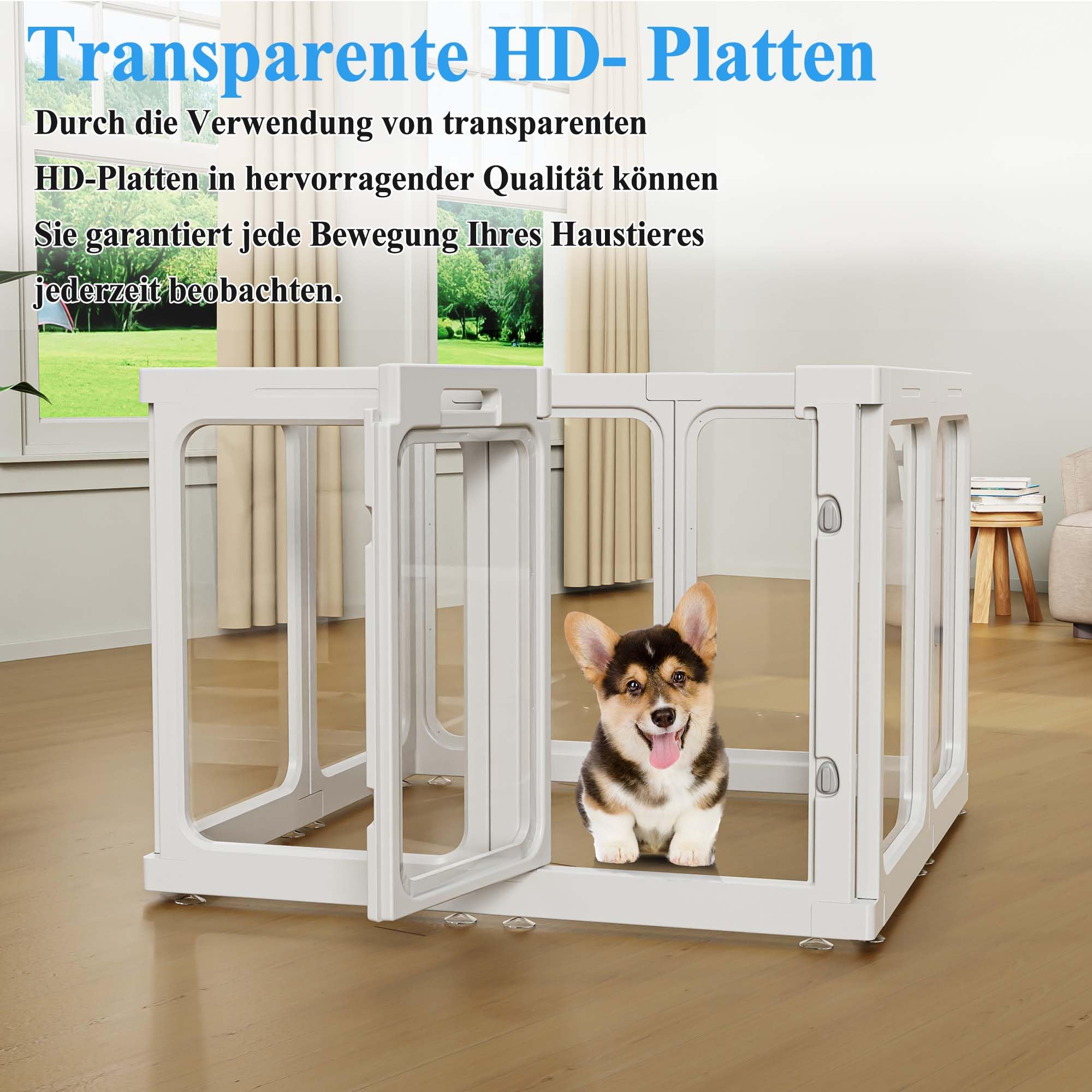 Lot de 10 parcs pour chiots - En plastique acrylique transparent - Avec porte - Facile à nettoyer - Pour appartement - Blanc - Hauteur : 75 cm