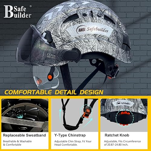 Vista 13 de Casco de seguridad industrial con visera ABS casco duro con visera ajustable Ventilación Hardhats construcción cabeza protección ANSI Z89.1 Casco