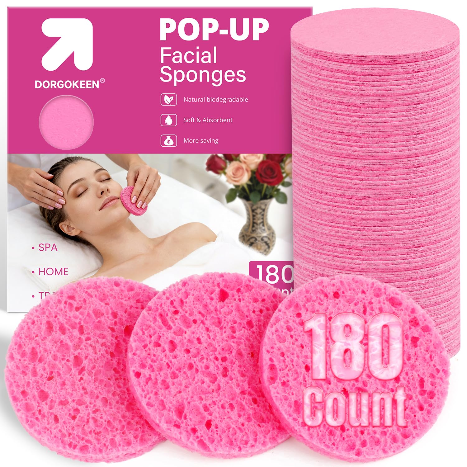 Photo 1 of 180 PCS Compressed Facial Sponges, Natural Eco Friendly Cellulose Face Sponges for Cleansing, Exfoliating, Makeup Removal, Pore Care, Esthetician Sponges for SPA Travel Daily Use