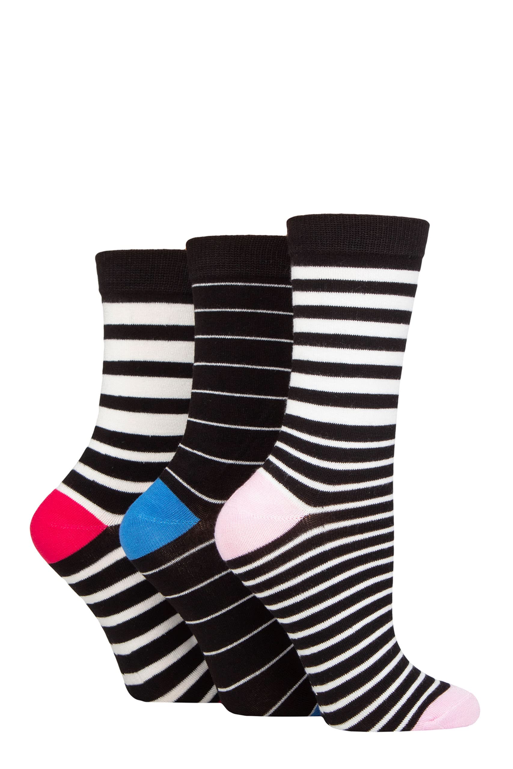 SockShop Wildfeet Ladies Bamboo Socks -Patterned Fun and Colourful Soft Breathable Socks Multipack of 3 Pairs (UK, Numeric, 4, 8, Regular, Regular, Stripe Black)