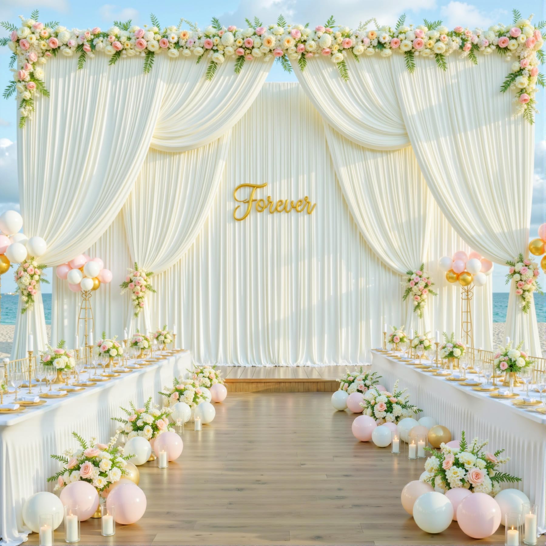 40ft x 10ft Wrinkle Free Ivory Wedding Backdrop Curtains for Party Bridal Shower Reception Decorations Ivory Fabric Curtain Backdrops Drapes for