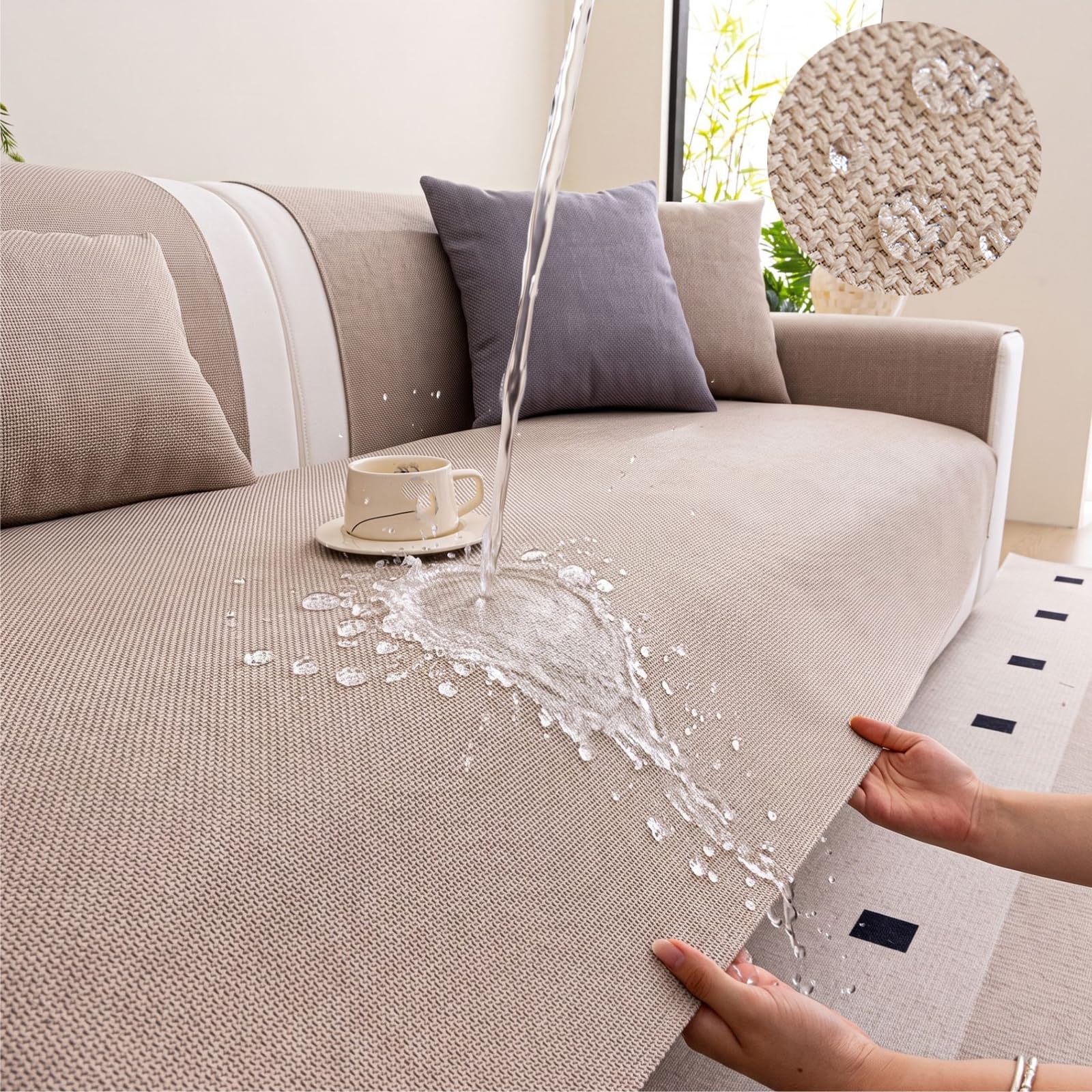 Générique Housse Canapé d'angle Imperméable 2 3 4 Places Anti Griffe Chat | Protection canapé chien,sofa cover,épaisse,douce,antidérapante lavable en machine, pour canapé en cuir(Light grey,90x320cm)