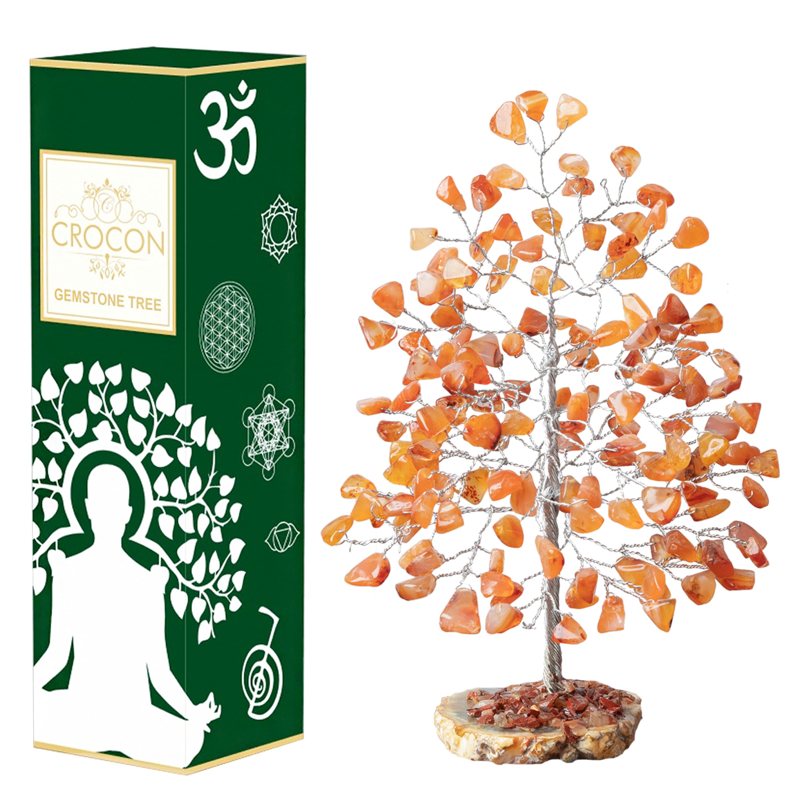 Carnelian Chakra Tree of Life - Crystal for Positive Energy, Geode Agate Slice Base, Handmade Gemstone Bonsai - Feng Shui Decor, Wire Money Tree - Healing Crystals, Spiritual Gift