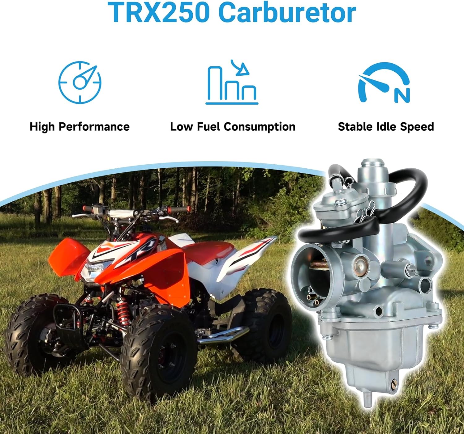 EOPOAYI Recon 250 Carburetor Carb Kit Compatible with TRX 250 TRX250 Fourtrax TRX250EX TRX250TM TRX250TE TRX250ES TRX250ER 1997-2001 2002-2007 ATV Quad 4 Wheeler Parts with Fuel Valve Petcock