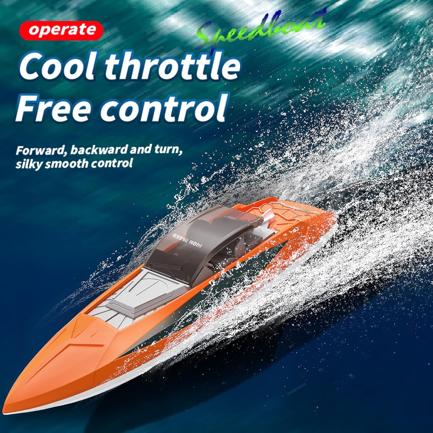 Fast RC Boat for Pools and Lakes, 2.4 GHz 20+ MPH Racing Boats with Rechargeable Battery, Low Battery Alarm, Capsize Recovery (Blue)