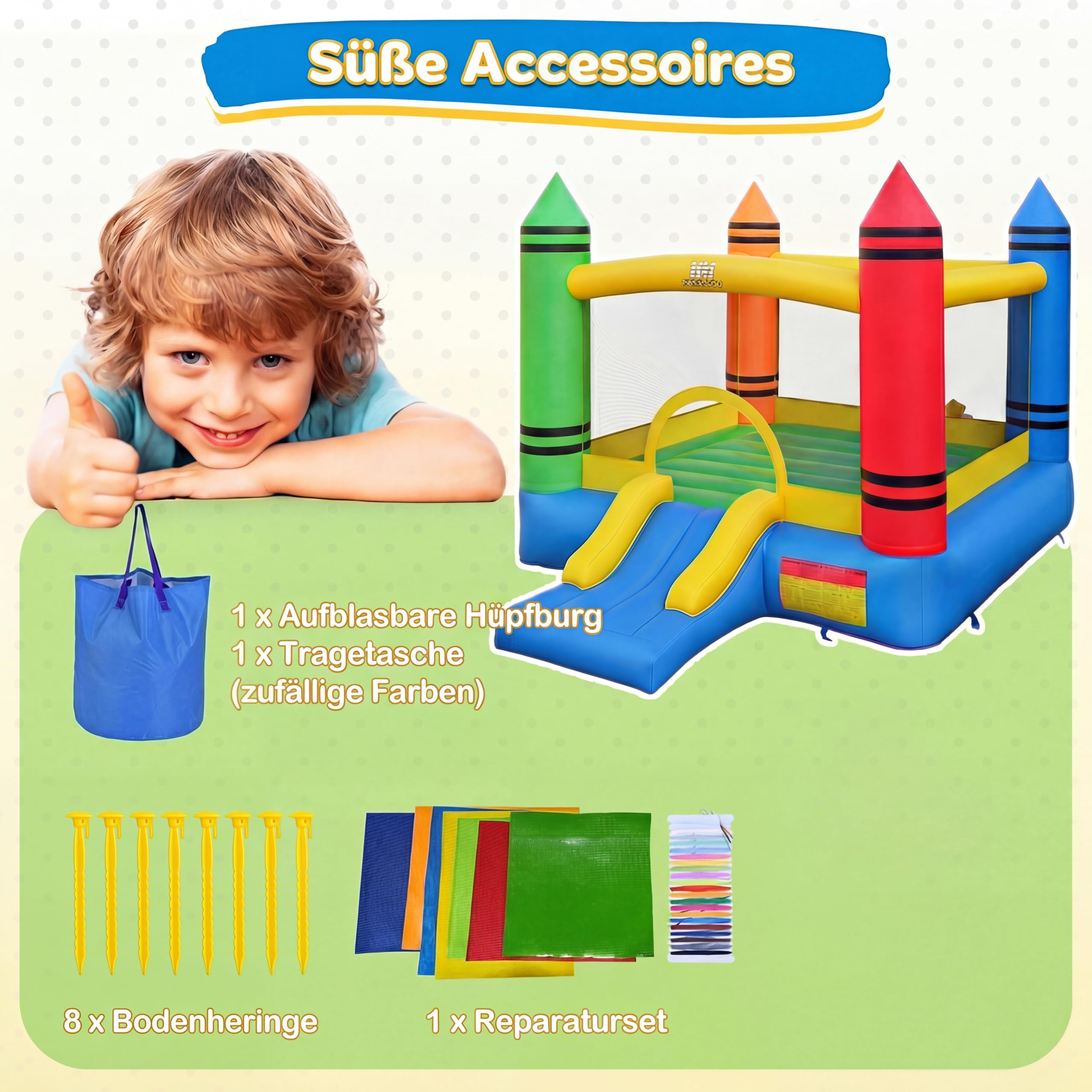 COSTWAY Hüpfburg mit Rutsche, großer Sprungbereich, Bouncy Castle für Kinder, Innen- und Außenbereich, 346 x 259 x 220 cm