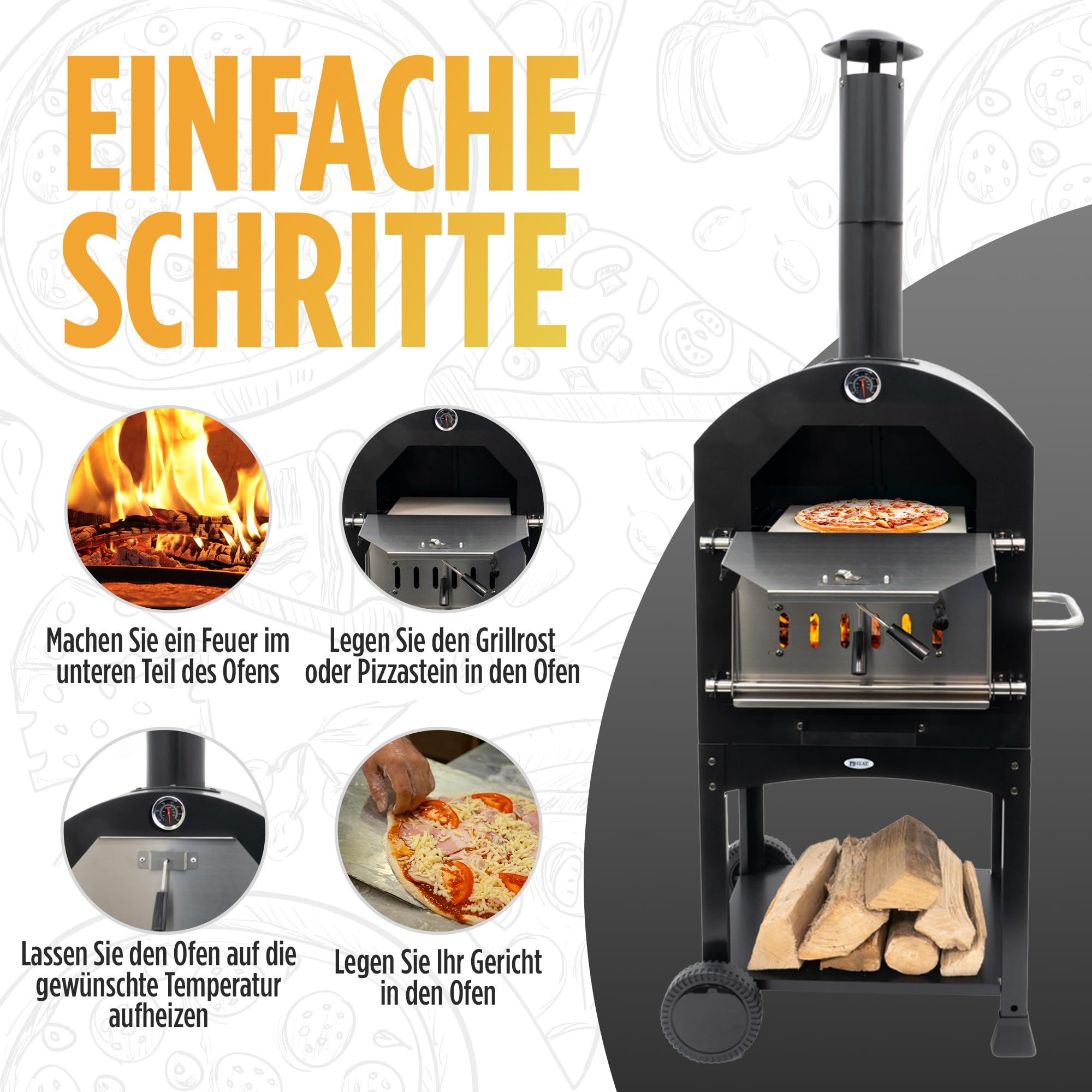 Pizzaofen Ovnhus - Gartenofen für Pizza - Außenofen für Holz, Holzkohle oder Briketts - 50x36x161 cm - Ideal für Garten oder Terrasse.