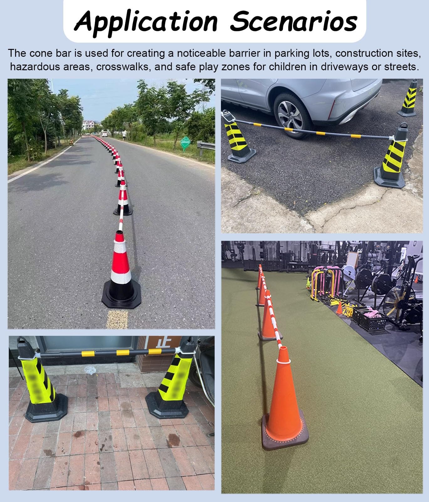 Vibeo Barres de Cônes de Circulation Poteau Extensible pour Barrières de Sécurité Routière, Conique Légers Contrôle, Tige de Connexion Réflectrice pour Chantier, Cônes Non Inclus(18pcs)