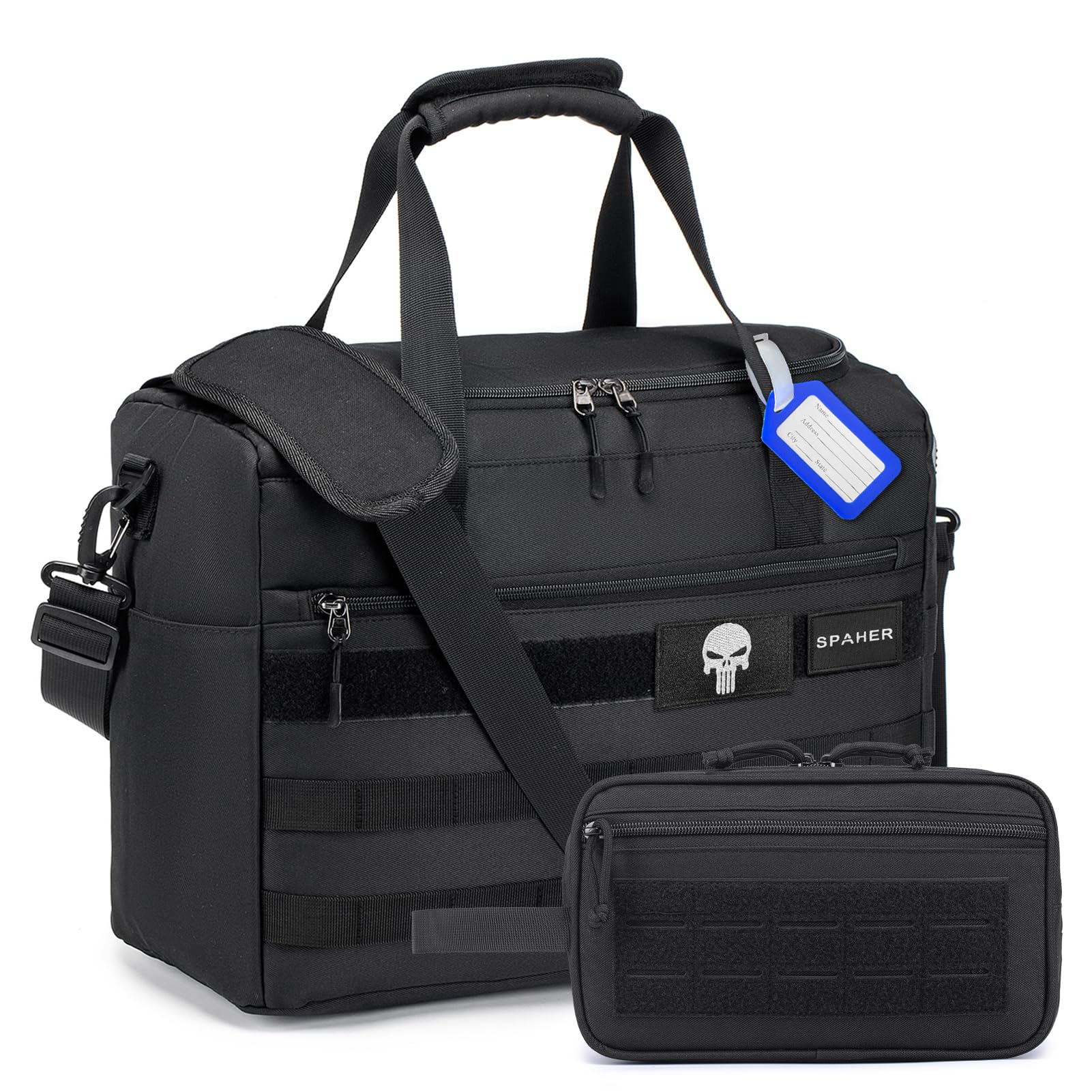 SPAHER Bolsa Viaje Cabina Avion 40x30x20 Ryanair Vueling Equipaje de Mano Bolsa de Cabina Deporte Gimnasio Táctico Hombre Impermeable Maleta Cabina 25L con Neceser, Negro