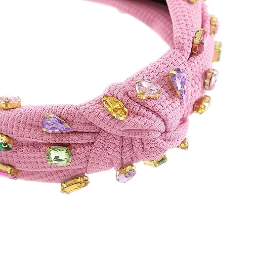 Miniatura 9 de Diadema con perlas anudadas para mujer, con diamantes de imitación brillantes, diadema con nudo ancho, adorno de cristal, accesorios para el cabello