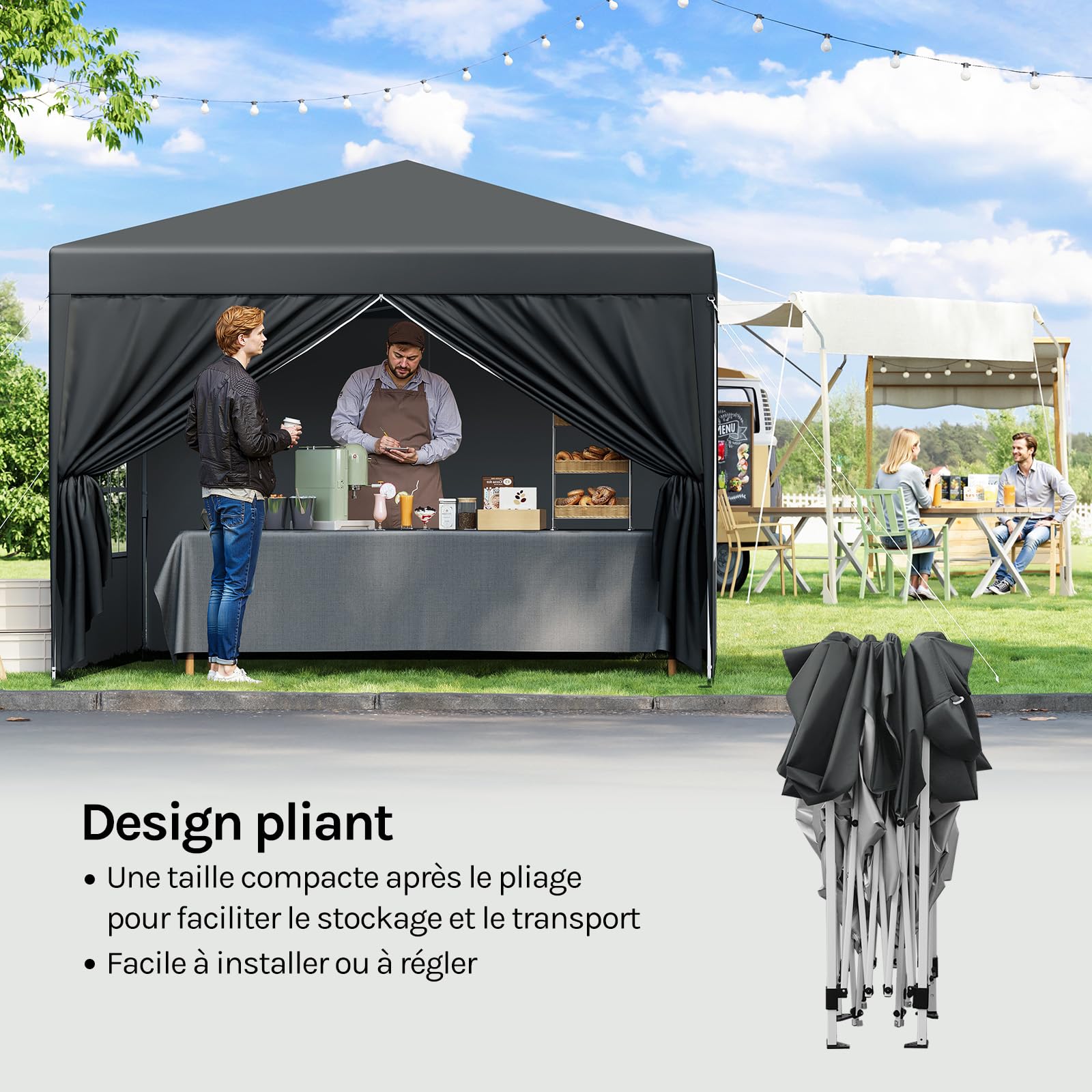 WOLTU Tonnelle Pliable 3x3m Anthracite avec Un Chiffon Sac de Transport