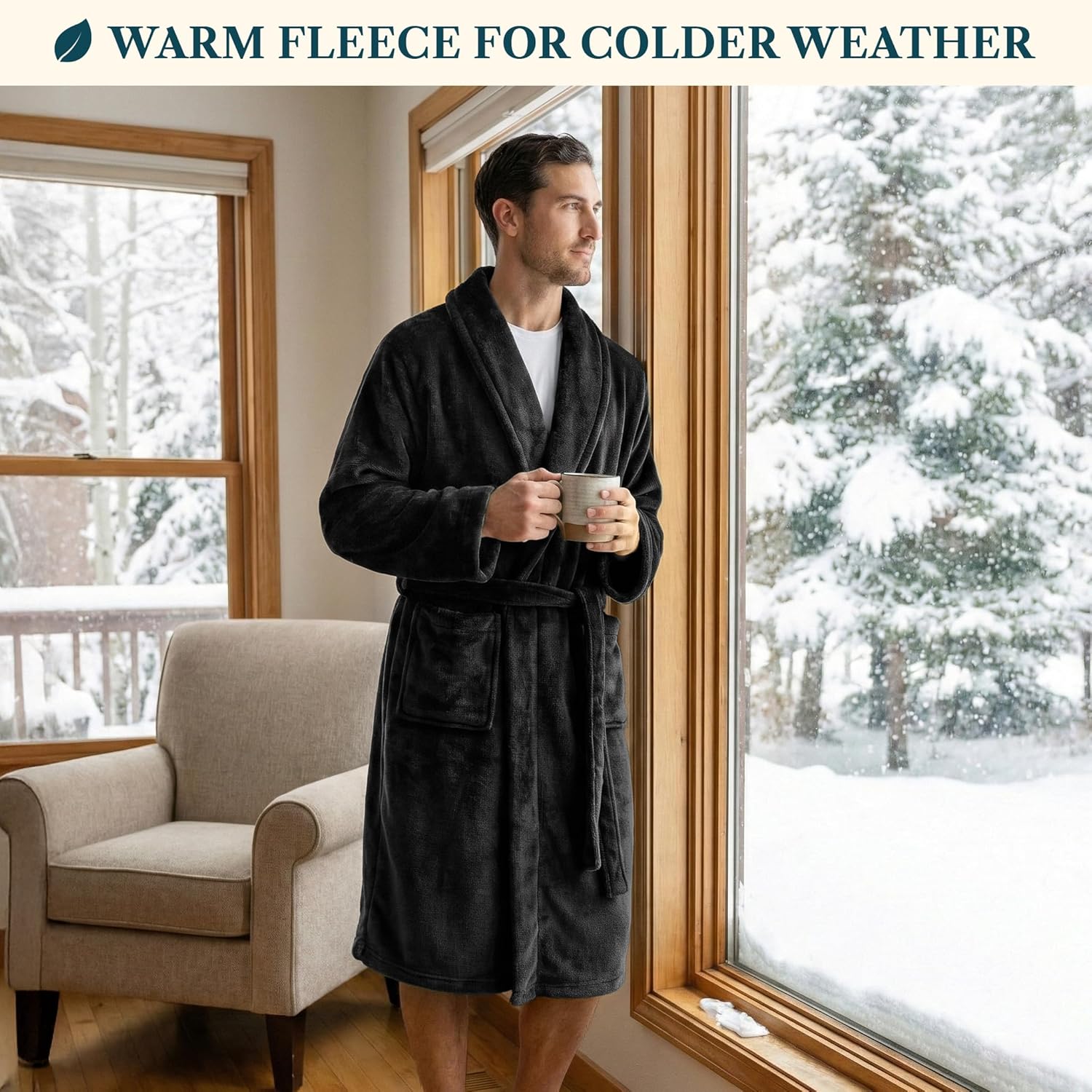 PAVILIA Mens Soft Robe Bathrobe for Men, Lightweight Fleece Male Robe Long Bath Shower Spa - Image 4