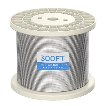 BLIKA 300FT 3/16" Stainless Steel Cable, T316 Marine Grade | 3/16" Decking Railing Cable with 7 x 19 Strand, 3700lbs Breaking Strength Aircraft Cable for Rail, Deck and DIY Balustrade
