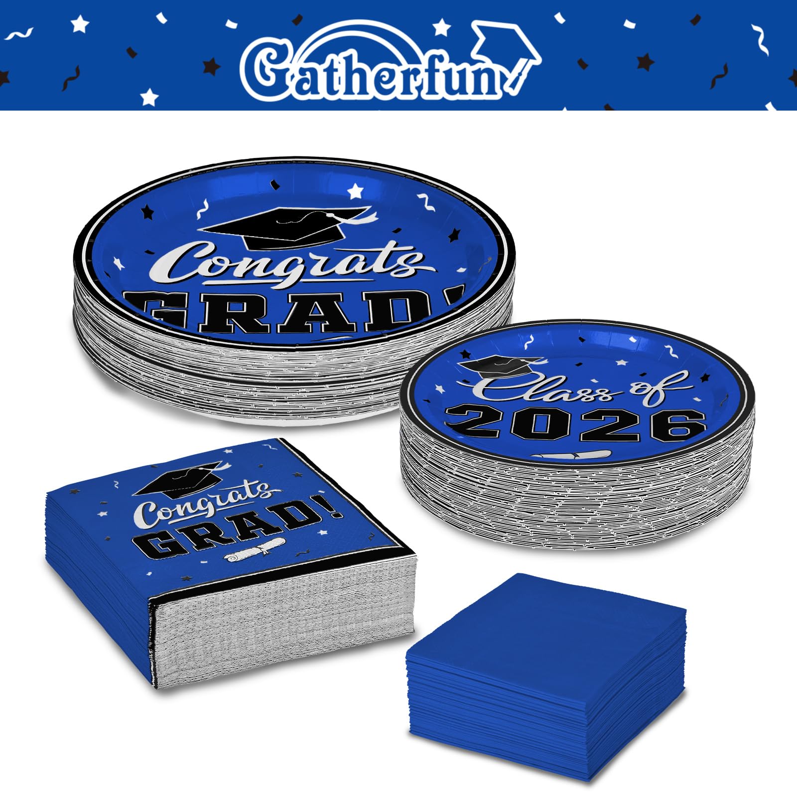 Gatherfun Graduation decorations 2026 Graduation Plates and Napkins Blue Disposable Paper Plates Luncheon Napkins Cocktail Napkins for Congrats Grad Party Decorations, Serve 50 — Amazon image 3