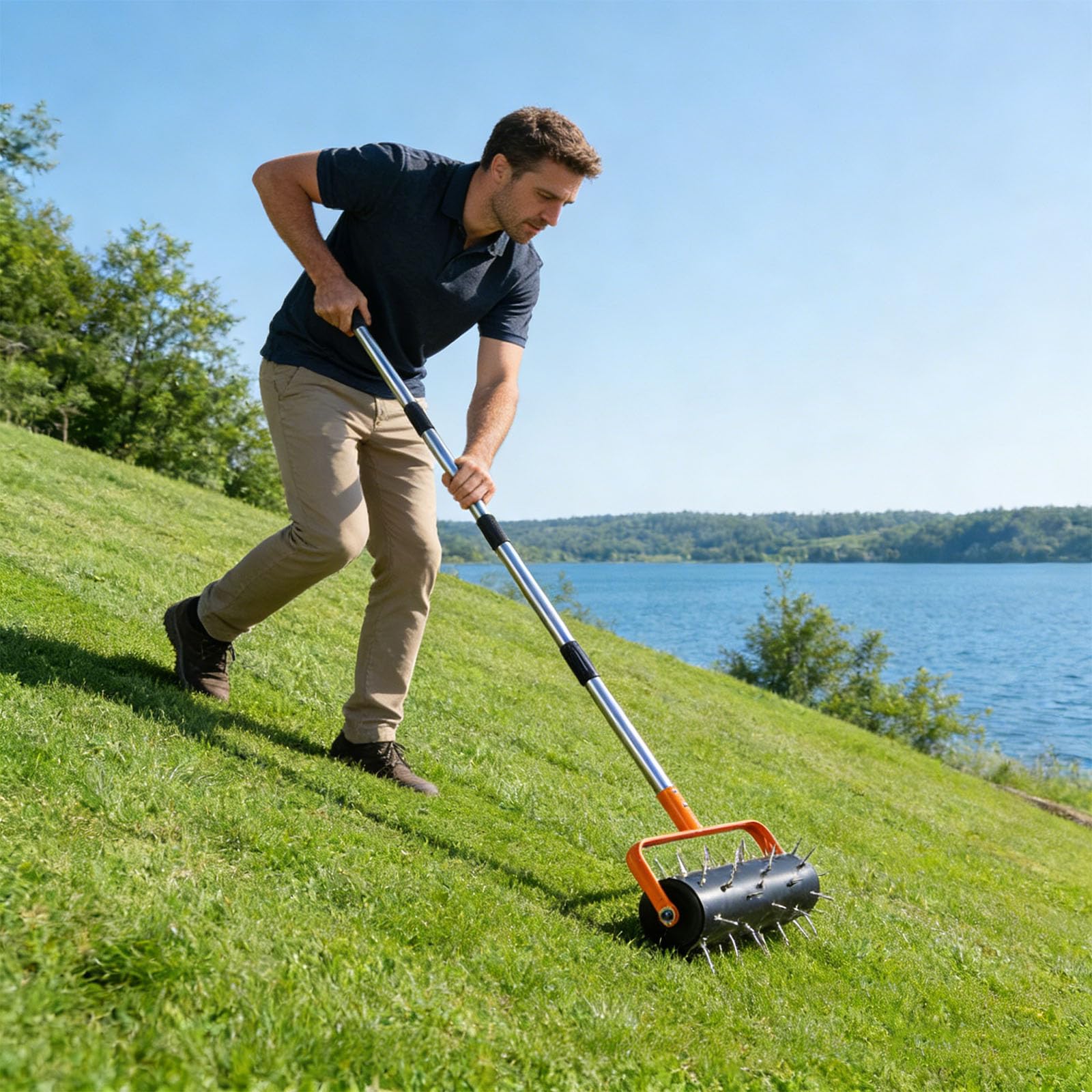 Herramienta de césped manual resistente de acero inoxidable con 42 picos para un mantenimiento sencillo del patio, herramienta ergonómica de jardinería