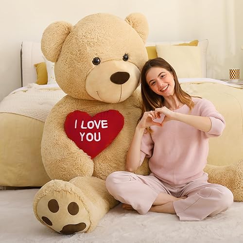 Miniatura 3 de MaoGoLan Giant Teddy Oso de peluche gigante de 6 pies, color marrón con corazón rojo I Love You, para San Valentín para novia, novio, esposa,