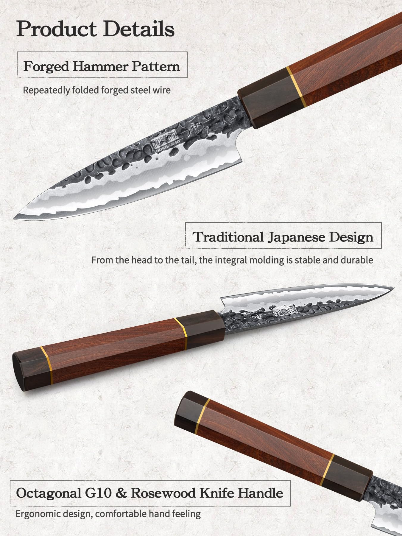 HOSHANHO Couteau d'Office 9,5 cm, Couteaux à Fruits Tranchant Japonais, Couteau à Éplucher Professionnel Forgé à la Main, Petit Couteaux de Cuisine à Éplucher Fruit Légume