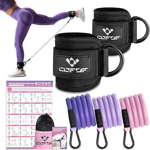 Bandas de resistencia al tobillo con puños para entrenamiento, patadas, ejercicio de cadera, piernas y glúteos, póster de entrenamiento incluido,